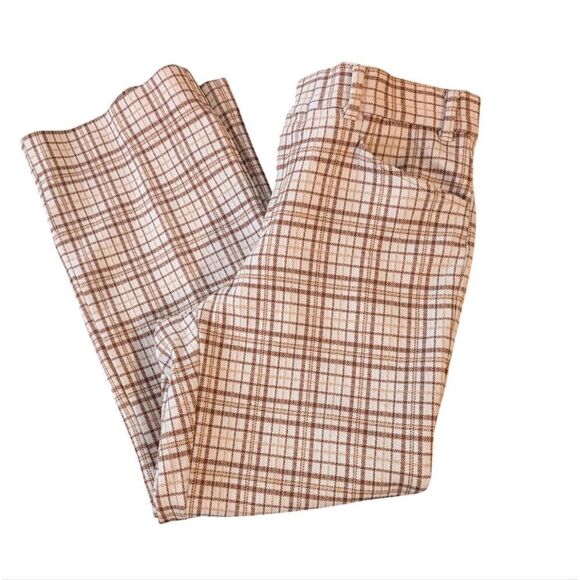Men's 70s Vintage Plaid Flare Poly Pants Size 34 Short - Picture 1 of 7